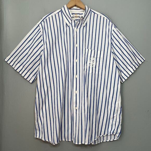 Van Laack Mens Size XL Blue White Stripe Button Down Shirt Preppy Crest Nautical - Picture 1 of 9